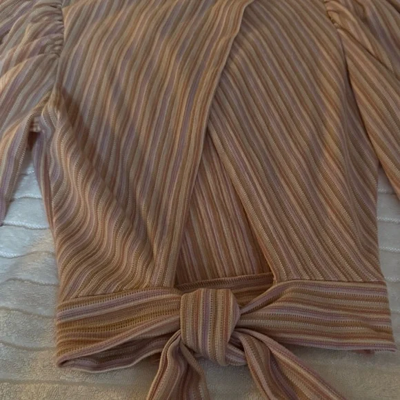 Free People Autumn Nights Striped Puff Sleeve Tie-Back Top - Orchid Rain - Picture 7 of 8
